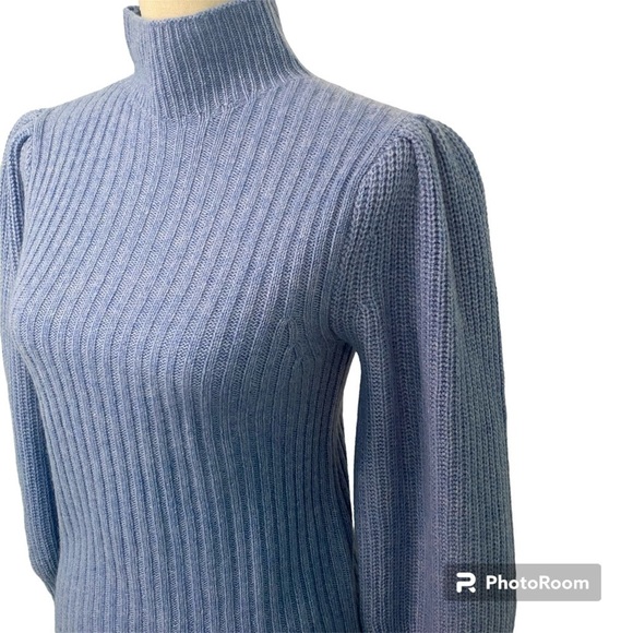 Aqua Cashmere NWT Balloon Sleeve Turtleneck Sweater in Heather Blue Sz Medium - Picture 3 of 7